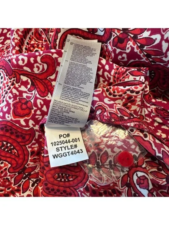 NWOT NYDJ Womens Red Paisley Pintucked Pleated 1/4 Button Front Blouse Size 1X - Picture 13 of 14